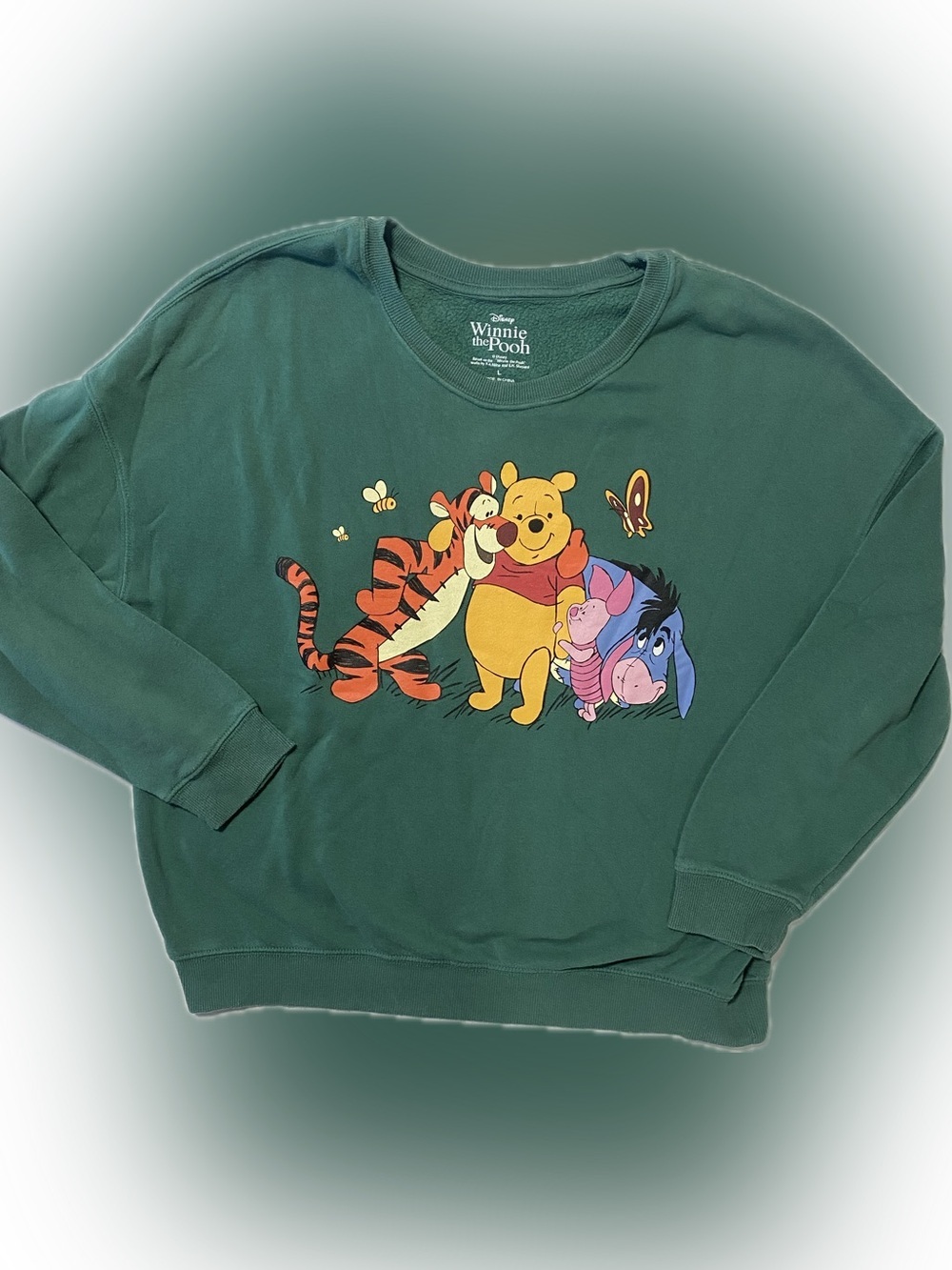 Disney Winnie the Pooh Green Crewneck Sweatshirt with Tigger, Piglet & Eeyore